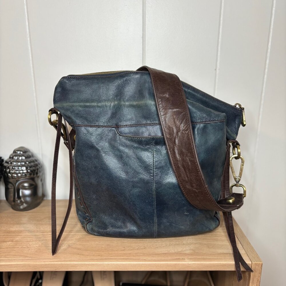Hobo Blue Leather Shoulder Bag with Tassels